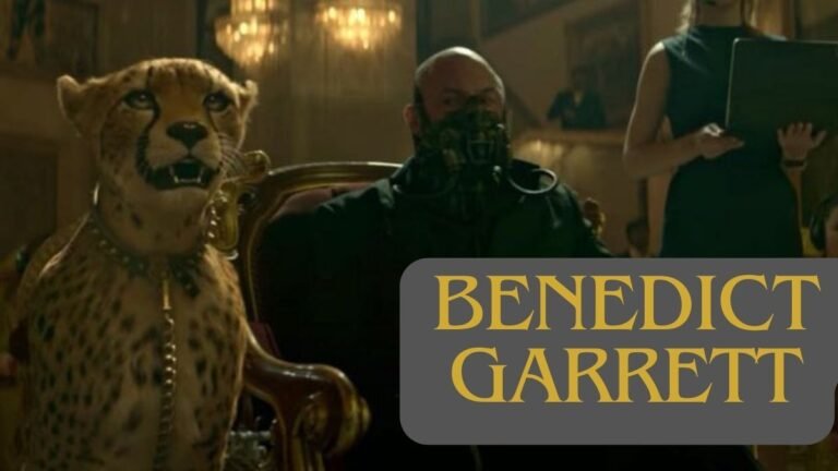 A person sitting on a chair with a big mask with a cheetah sitting next to him.